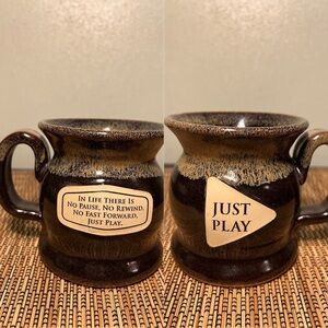 Handcrafted Potbelly Shaped Pottery Mug w/ Two-tone Gloss Drip Glaze ~ JUST PLAY